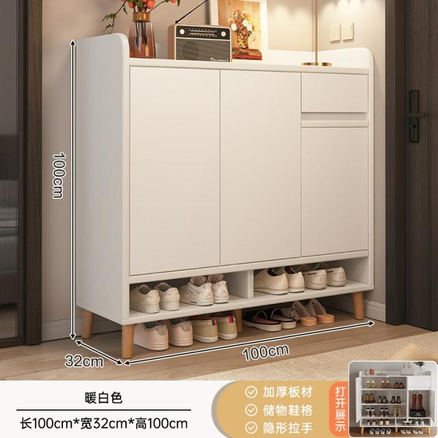 シューズボックス 下駄箱 スリム 完成品 玄関収納 大容量 収納棚 [天然木製/北欧風/省スペース/フラップ扉] シューズラック 靴箱 玄関家具 収納ボックス リビングボード ホワイト ナチュラル_2