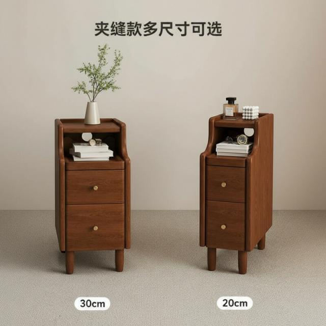 実木製ベッドヘッドボード 小型家庭用寝室用 窄幅縫隙収納キャビネット 簡素モダン サンクスナップ式収納棚 売り場キャビネット