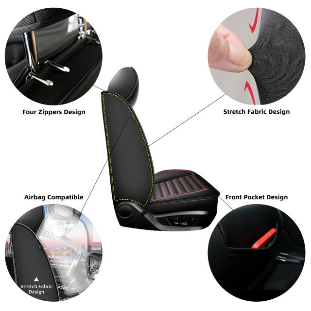 シートカバー Ford F150/F-150 2009-2024 - F250/F350/F450 2017-2024用:トラック用フロントフェイクレザーカーシートカバー2枚(フロントペア、レッドライン)_1
