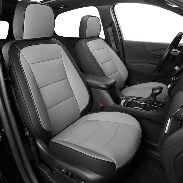 地形シートカバー 2018-2023 GMC Terrain SLE SLT Denali AT4 SL 4dr SUV用 防水フェイクレザー(フルセット、ブラックグレー)