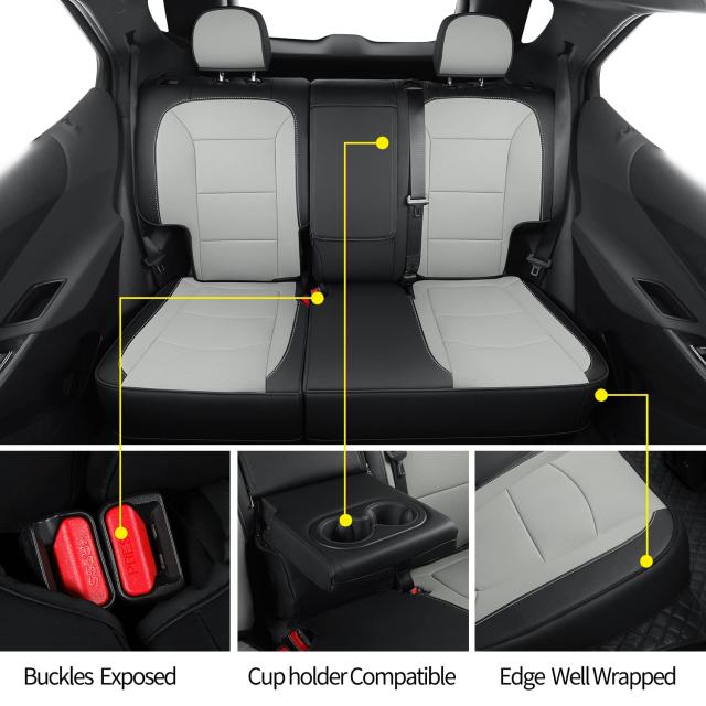 地形シートカバー 2018-2023 GMC Terrain SLE SLT Denali AT4 SL 4dr SUV用 防水フェイクレザー(フルセット、ブラックグレー)_3