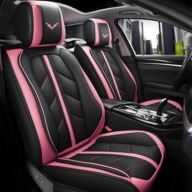 レザーカーシートカバー フルセット ユニバーサル 自動車用 ピンク シートカバー プロテクター ほとんどのホンダ/トヨタ/シボレー/フォード/日産/ヒュンダイVWに対応 (ピンク、枕なし)