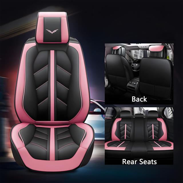 レザーカーシートカバー フルセット ユニバーサル 自動車用 ピンク シートカバー プロテクター ほとんどのホンダ/トヨタ/シボレー/フォード/日産/ヒュンダイVWに対応 (ピンク、枕なし)_1