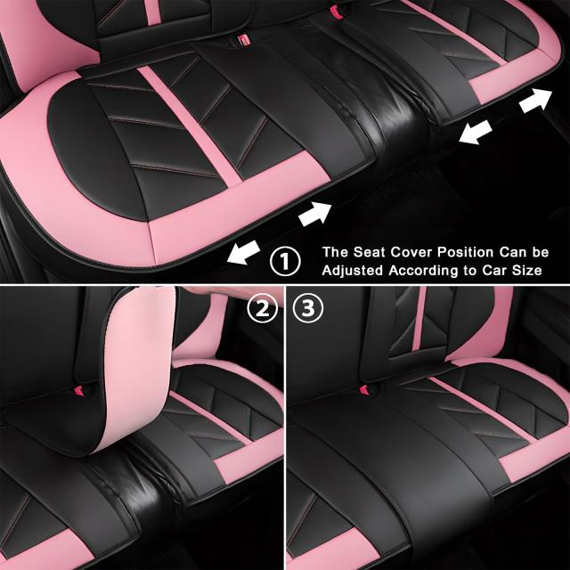 レザーカーシートカバー フルセット ユニバーサル 自動車用 ピンク シートカバー プロテクター ほとんどのホンダ/トヨタ/シボレー/フォード/日産/ヒュンダイVWに対応 (ピンク、枕なし)_2