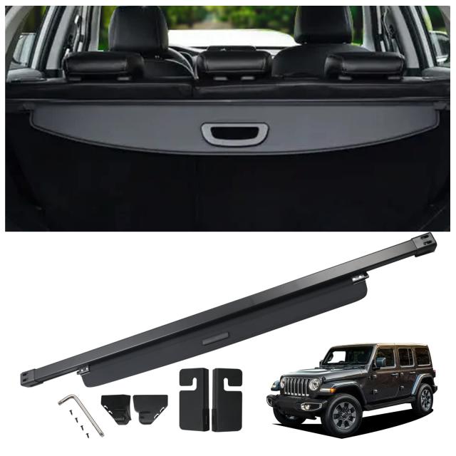 カーゴカバー 2018-2023 Jeep Wrangler JL JLU 4ドア用 ハードトップ付き(2.0T 4XEとソフトトップには非対応) リアストレージ 防水 格納式 リアトランク セキュリティカバー シールドシェード ブラック