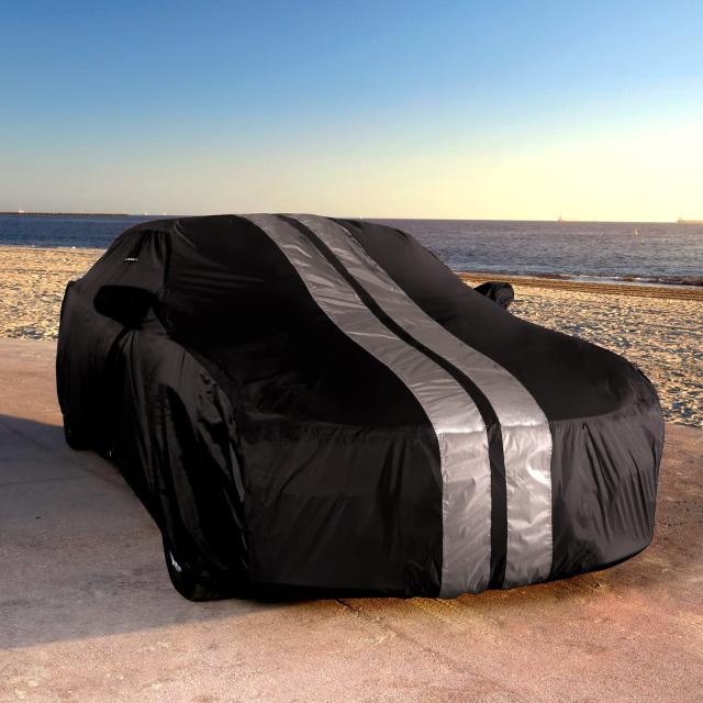 カスタムカーカバー Dodge Charger 2006-2024用 防水 全天候型 雨 雪 UV サンプロテクター フルエクステリア 屋内 屋外 カーカバー、ストライプ(ブラック/グレー)_2