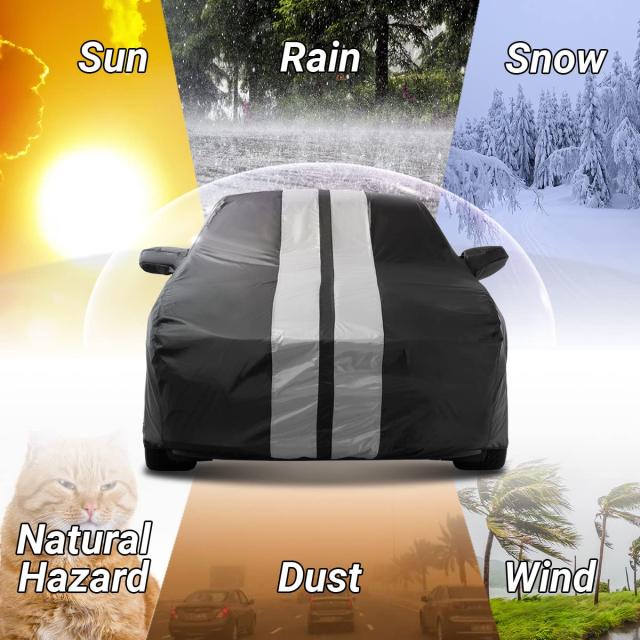 カスタムカーカバー Dodge Charger 2006-2024用 防水 全天候型 雨 雪 UV サンプロテクター フルエクステリア 屋内 屋外 カーカバー、ストライプ(ブラック/グレー)_4