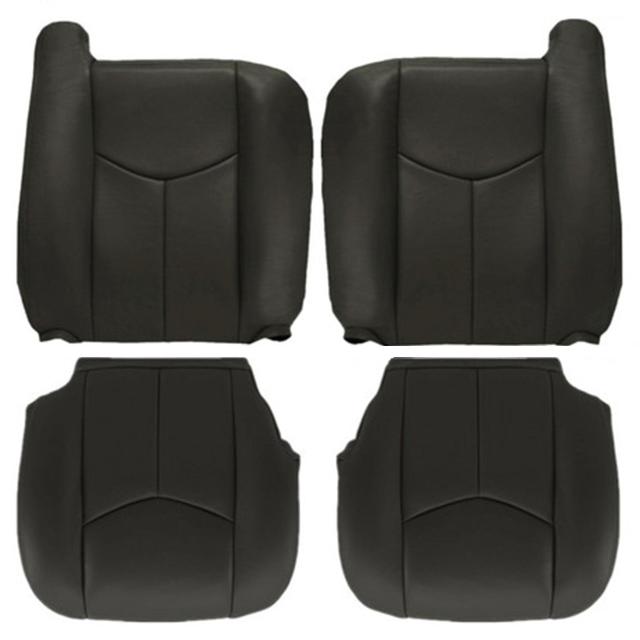 運転席と助手席側のボトムとトップリーンバックレザーシートカバー アームレストなし ダークグレー シボレーシルバラード GMC シエラ 2003 2004 2005 2006に対応