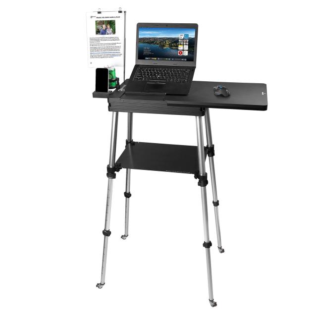 ポータブルモバイルスタンディングノートパソコンデスク - シットスタンドトラベルデスク 高さ調節可能 19-49インチ キャスター付きノートパソコンテーブルワークステーション カップamp電話ホルダー付き ホームオフィス旅行用のコンパクトデザイン