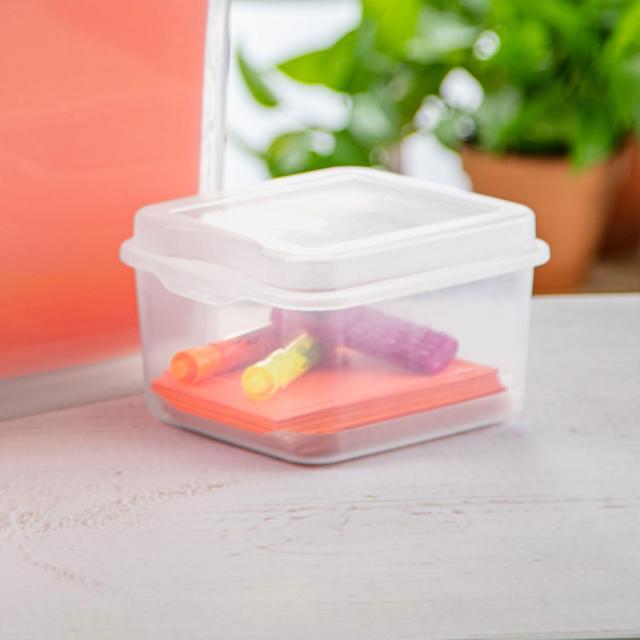 積み重ね可能 小型収納ボックス ヒンジ蓋付き プラスチック容器 自宅 教室 オフィス デスクの整理 クリア 48個パック_2