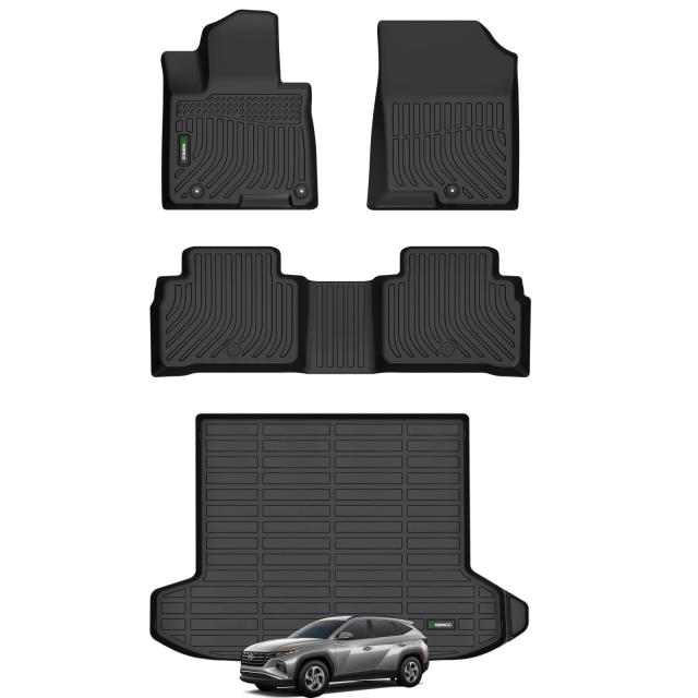 フロアマット カーゴライナー カスタム ヒュンダイ ツーソン 2022-2024 フルセット 全天候保護 TPE 防水 滑り止め カーフロアマット - ブラック