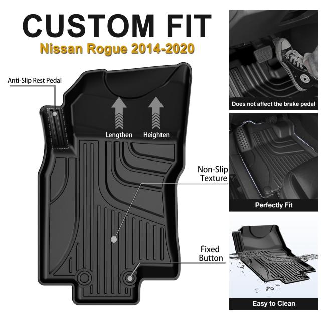カスタムフィット 車用フロアマット 日産 ローグ 2014-2020 全天候型フロアマット ライナー フロントリア フルセット ライナー 滑り止め TPE 無臭 ブラック_2