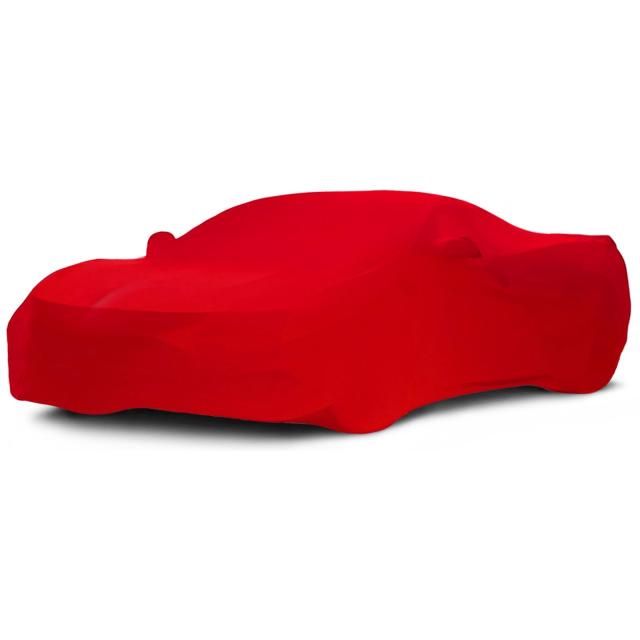 屋内カーカバー コルベット C8 スティングレー、Z06、Z51 Corvettes 2020 2021 2022 2023、ストレッチサテン防塵保護究極のカスタムフルカーカバー、地下ガレージカーショー用(レッド)
