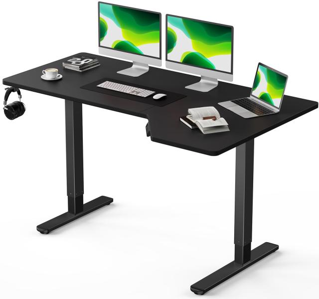 スタンディングデスク 高さ調節可能 55 x 34インチ 電動スタンディングデスク L字型スタンディングデスクメモリ ホームオフィス コンピューターデスク用 ヘッドフォンフック付き 黒曜石