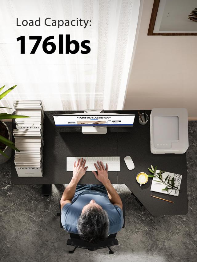 スタンディングデスク 高さ調節可能 55 x 34インチ 電動スタンディングデスク L字型スタンディングデスクメモリ ホームオフィス コンピューターデスク用 ヘッドフォンフック付き 黒曜石_1