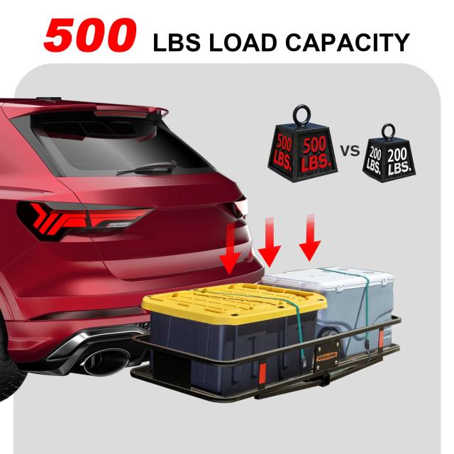 60 x 24インチ ヒッチカーゴキャリア 車 SUV トラック トレーラー用 ユニバーサル折りたたみ式バスケット 耐荷重500ポンド 2インチ レシーバー_1