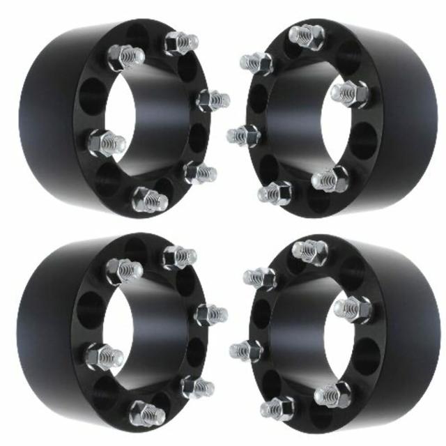 3インチ 6x5.5インチ ホイールスペーサー - いすゞロデオトルーパーフィット トヨタ 4ランナー FJクルーザーピックアップ用 - 3インチ、6x139.7、12x1.5スタッド - 4個セット - ブラック