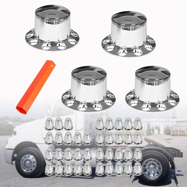 後輪車軸ハブカバーキット 33mm ナットカバー クローム ABS樹脂 交換用 セミトラック 22.5インチと24.5インチホイール用 4個