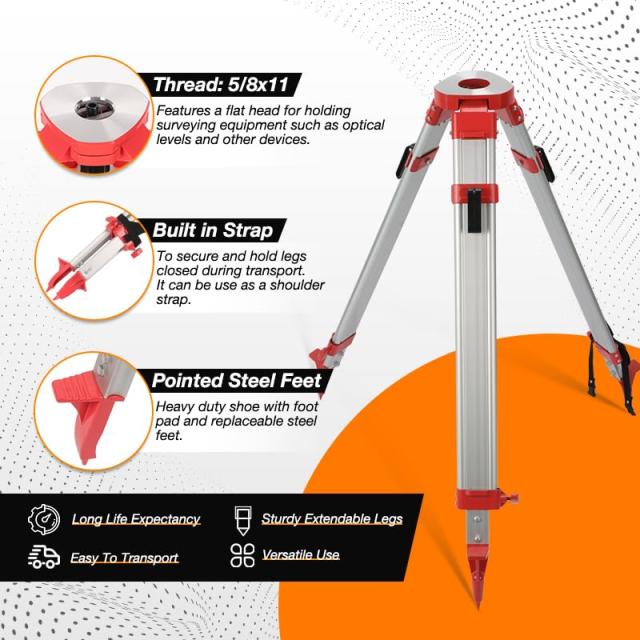 DMITER アルミ測量三脚 ミディアム測定ツール 5/8インチ x 11スレッドトランジットレベル フラット三脚 プロの測量オートレベルとセオドライト用_3