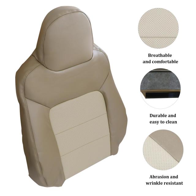 運転席と助手席側下部と上部リーンバック交換用穴あきシートカバー タン Ford Expedition 2003 2004 2005 2006に対応_3