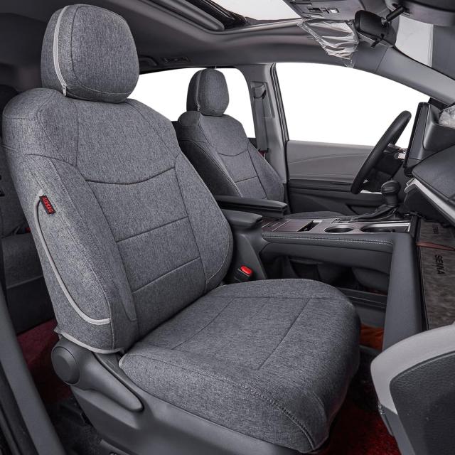 カスタムフィット シエナ カーシートカバー トヨタ シエナ LE、XLE、SE、XLE Premium 2011-2015 2016 2017 2018 2019 2020- 3列、ポリエステル自動車シートカバー (フルセット、グレー)