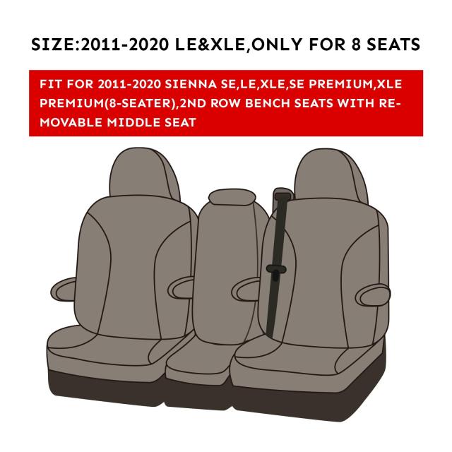 カスタムフィット シエナ カーシートカバー トヨタ シエナ LE、XLE、SE、XLE Premium 2011-2015 2016 2017 2018 2019 2020- 3列、ポリエステル自動車シートカバー (フルセット、グレー)_1