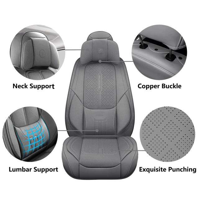 フルカバー フェイクレザー カーシートカバー ユニバーサルフィット 自動車、SUV、ピックアップトラック用 防水レザーレット付き 自動車内装アクセサリー (グレー、フロントペア)_1