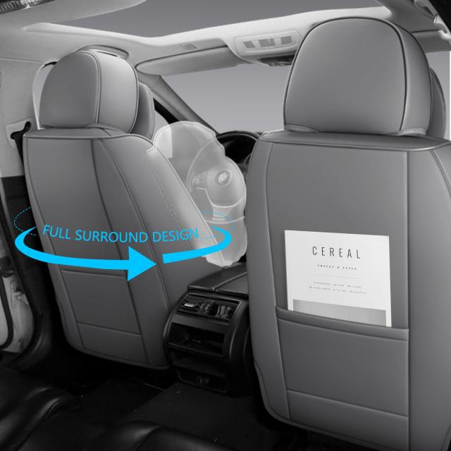 フルカバー フェイクレザー カーシートカバー ユニバーサルフィット 自動車、SUV、ピックアップトラック用 防水レザーレット付き 自動車内装アクセサリー (グレー、フロントペア)_2