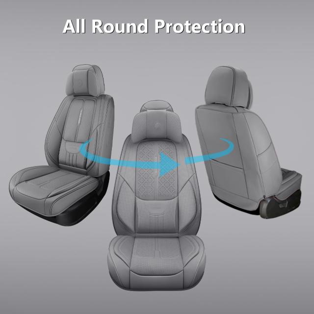 フルカバー フェイクレザー カーシートカバー ユニバーサルフィット 自動車、SUV、ピックアップトラック用 防水レザーレット付き 自動車内装アクセサリー (グレー、フロントペア)_3