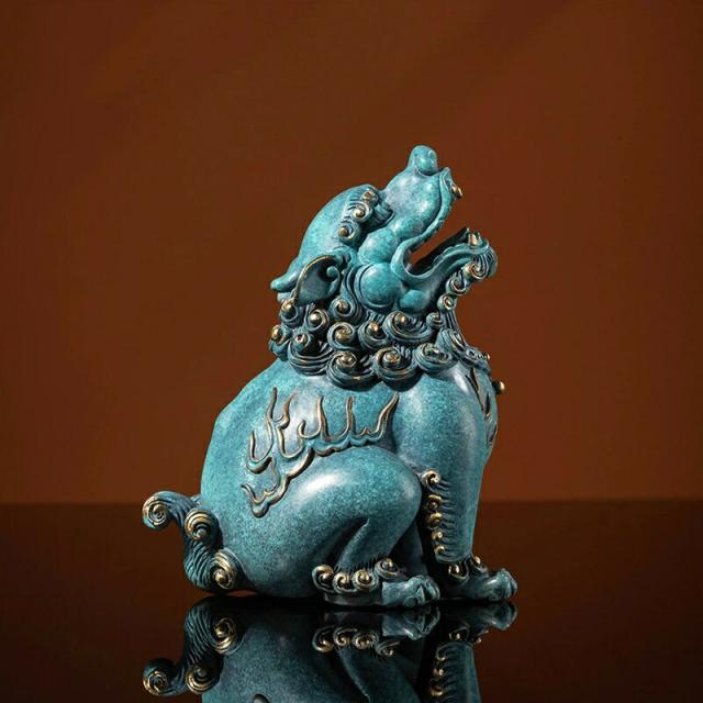 朝天吼 貔貅 彩銅仕上げ 風水 開運 黄銅置物 オフィス 書斎 インテリア 工芸品 クリスマス 御歳暮 お歳暮 御年賀 敬老の日 誕生日 結婚祝 出産祝 長寿祝 退職祝 昇進祝 新築祝  卒業祝 開業祝