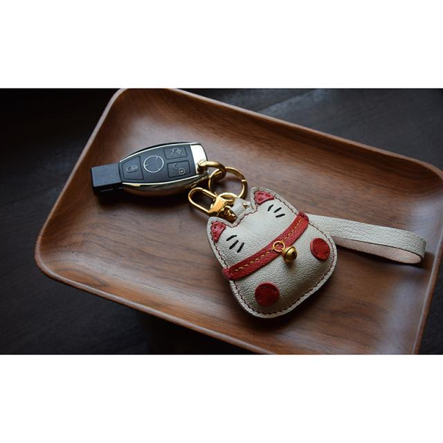 招き猫キーホルダー  バッグチャーム  アクセサリー  革小物 キーリング キーイング 車の鍵  チャーム ストラップ  ギフト プレゼント 記念日  お祝い プチギフト 男女兼用 ハンドメイド  天然レザー 手作り_7