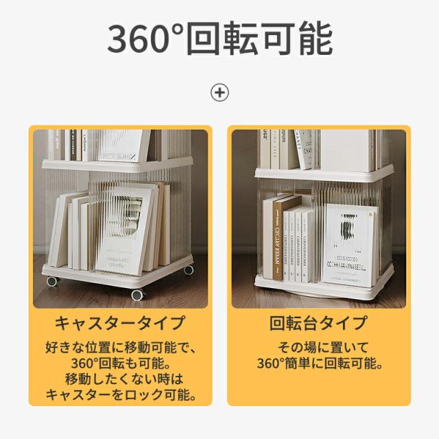 絵本棚 回転式 絵本ラック 2/3/4/5段 大容量 スリム 本棚 収納ラック 回転本棚 CDラック 透明 飾り棚 キッズ 子供 子ども 子供部屋 リビング 省スペース キャスター付き 組み立て簡単_1