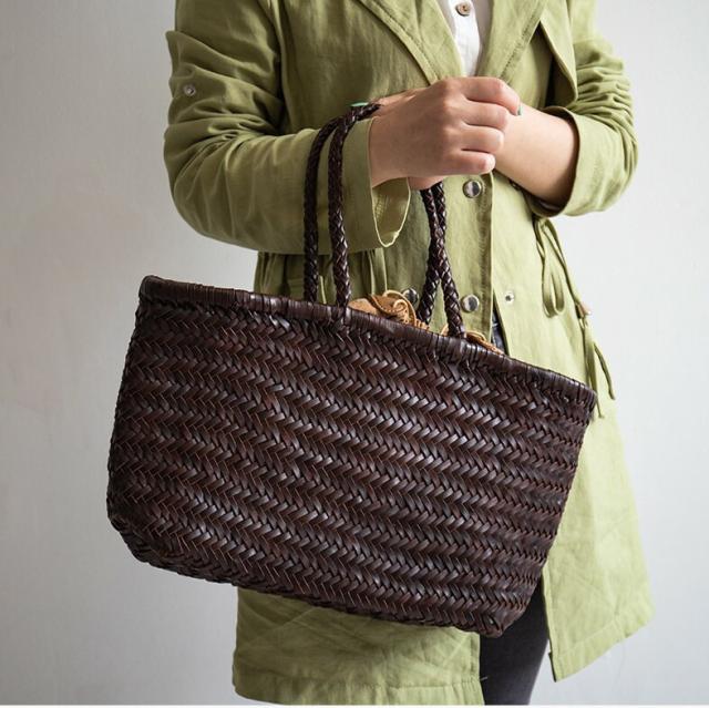 レザー ヌメ革 本革 牛革 革編み込み かごバッグ カゴバッグ 籠バッグ