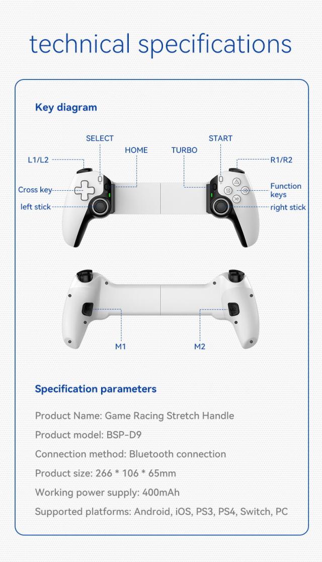 D9 伸縮式ゲームコントローラー RGB ライト 携帯電話ゲームパッド ターボ/6 軸ジャイロ/振動機能付き Android iOS PS3 PS4 Switch PC 対応_12