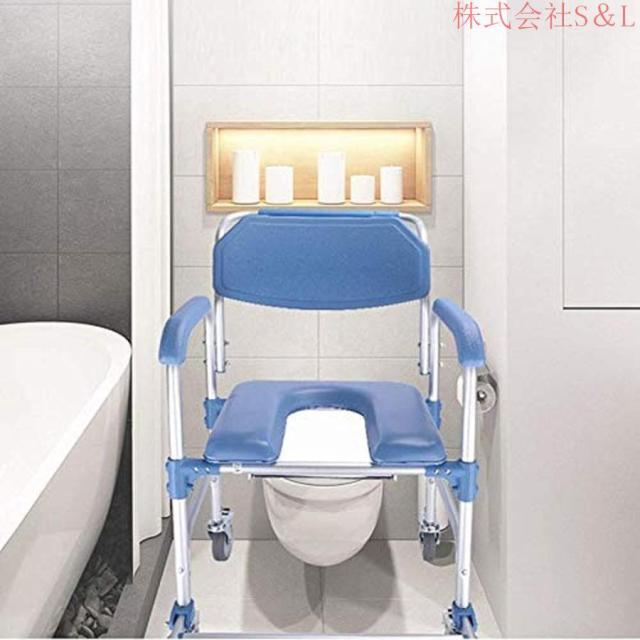 入浴用車いす 椅子式トイレ シャワーチェアー キャリー メディカルサービス 車椅子 省スペース簡易シャワー 入浴 シャワー用 家庭 住宅介護用 背もたれ付きの椅_4