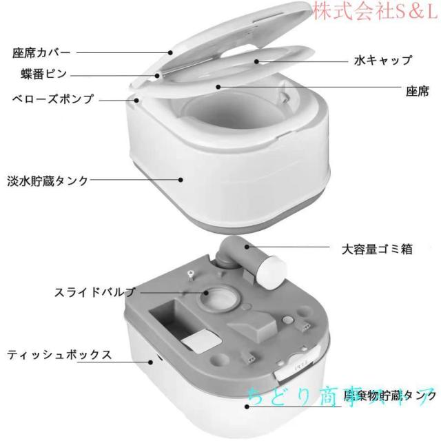 ポータブル水洗トイレ 簡易トイレ 20L(水洗タンク) 24L(汚水タンク) 介護用 非常用 災害用 防災 携帯トイレ シングル水出口 ベローズポンプ式 持ち運び簡単 使用