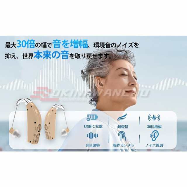 集音器 高齢者 耳掛け型　ワイヤレス 使いやすい 軽量 両耳 長時間運行　小型 目立たない 落ちにくい USB充電式 ケース付きの通販は