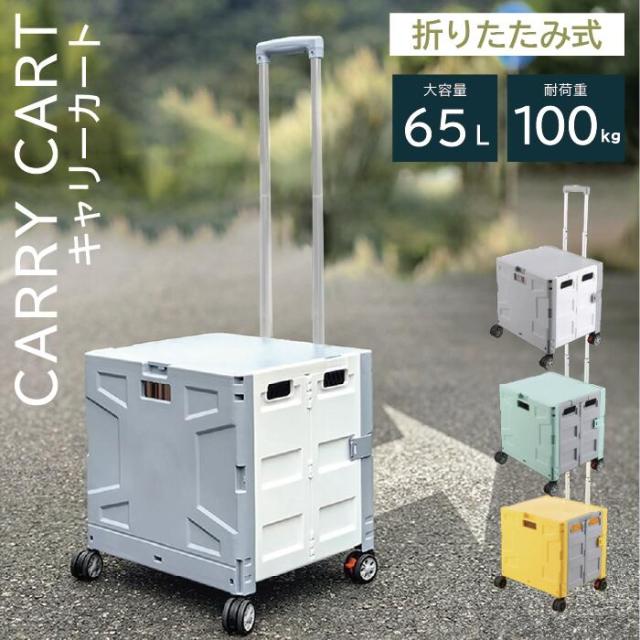 キャリーカート ショッピングカート 8輪 キャリーワゴン 軽量 折りたたみ ロープ付き ストッパー付き 静音 買い物 アウトドア 大容量65L 100KG耐荷重 ショッピング用 超コンパクト 防災用品 キャンプ用