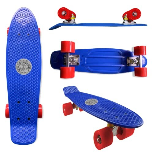 ｆｌｃｒｃｋ スケボー 22インチ ミニ スケートボード 子供 大人用 初心者向け コンプリート ABEC-9 ベアリング 採用 (ネイビーｘレッド)