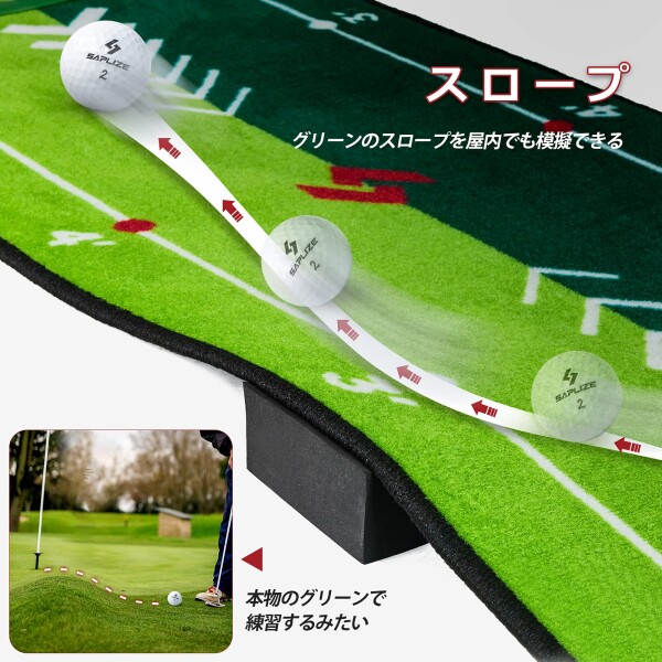 SAPLIZE セープライズゴルフパター練習用マット 軌跡が見えるマット ミディアムとスローのスピードで練習できる アラインメントミラー・ス