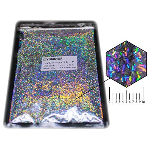 DIY MASTER ブラックレインボー ラメ フレーク ロング 0.2mmx3mm (中) 250g ブラックレインボーラメフレーク ロング 0.3mmx4.7mm (大) | カスタム