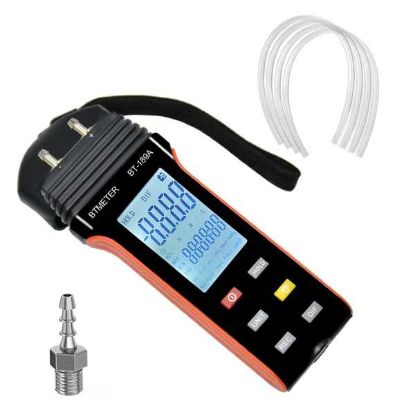 BTMETER 圧力計 HVAC ガス圧力テスター BT-189A、ホースキット付きデュアルポート空気圧計ゲージ、炉水柱の静圧差ガス圧力を測定の通販は