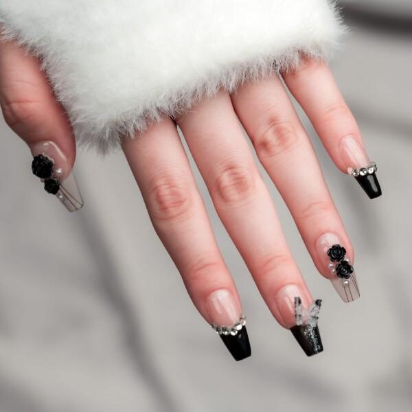 ロングバレリーナ見本 ロングバレリーナ　ギャルネイルチップ　ピンク　プルメリア　うめつくし