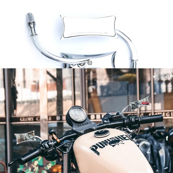WTZMOTOオートバイクバックミラー クロム色 -M10 ハンドルデュアルスポーツミラーミニミラー、不規則四角形サイドミラー。小型プチレトロ風