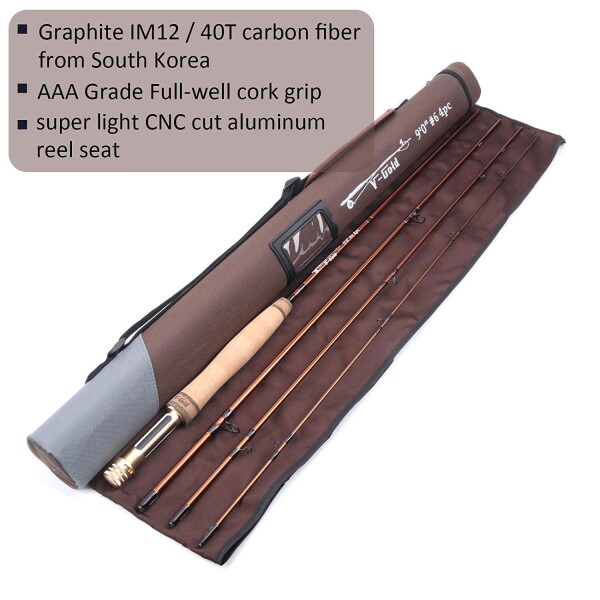 Maxcatch V-goldフライロッドIM12黒鉛4ピースフライフィッシングロッドメッセ・チューブ持って(Size:4/5/6/8 wt) (9ft6wt)
