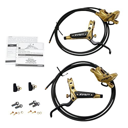 TRP DH-R EVO HD-M846 Hydraulic Disc Brake Set 4-Piston Caliper (F+R), Gold, STB2707の通販は