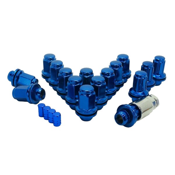 トヨタ 純正 ホイール用 平面座 カラー ロックナット ギアロック 21HEX M12×P1.5 ショート or ロング 選べる5色 エアバルブキャップ付 (青 ロング P1.5 4穴用 16個セット)の通販は