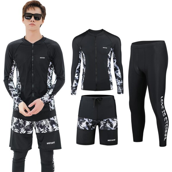 (Suwangi) ラッシュガード メンズ 水着 3点セット 前開き 長袖 サーフパンツ フィットネス レギンス 水陸両用 UVカット 大きいサイズの通販は