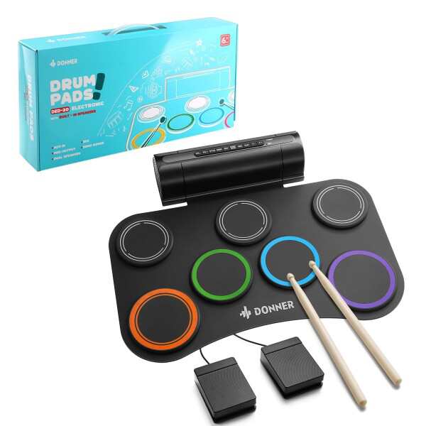 Donner 電子ドラムセット ロールアップ ドラムパッド スピーカー内蔵 2WAY給電 MIDI 録音機能 デモ12曲 9リズム 子供 初心者 フットペダル スティック オーディオ&USBケーブル 日本語取扱説明の通販はドラム・ドラムセット