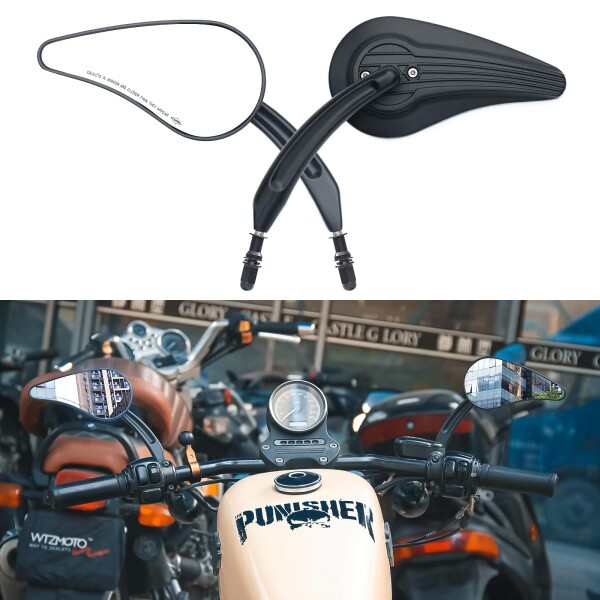 WTZMOTOオートバイクバックミラー 黒色 デュアルスポーツミラー